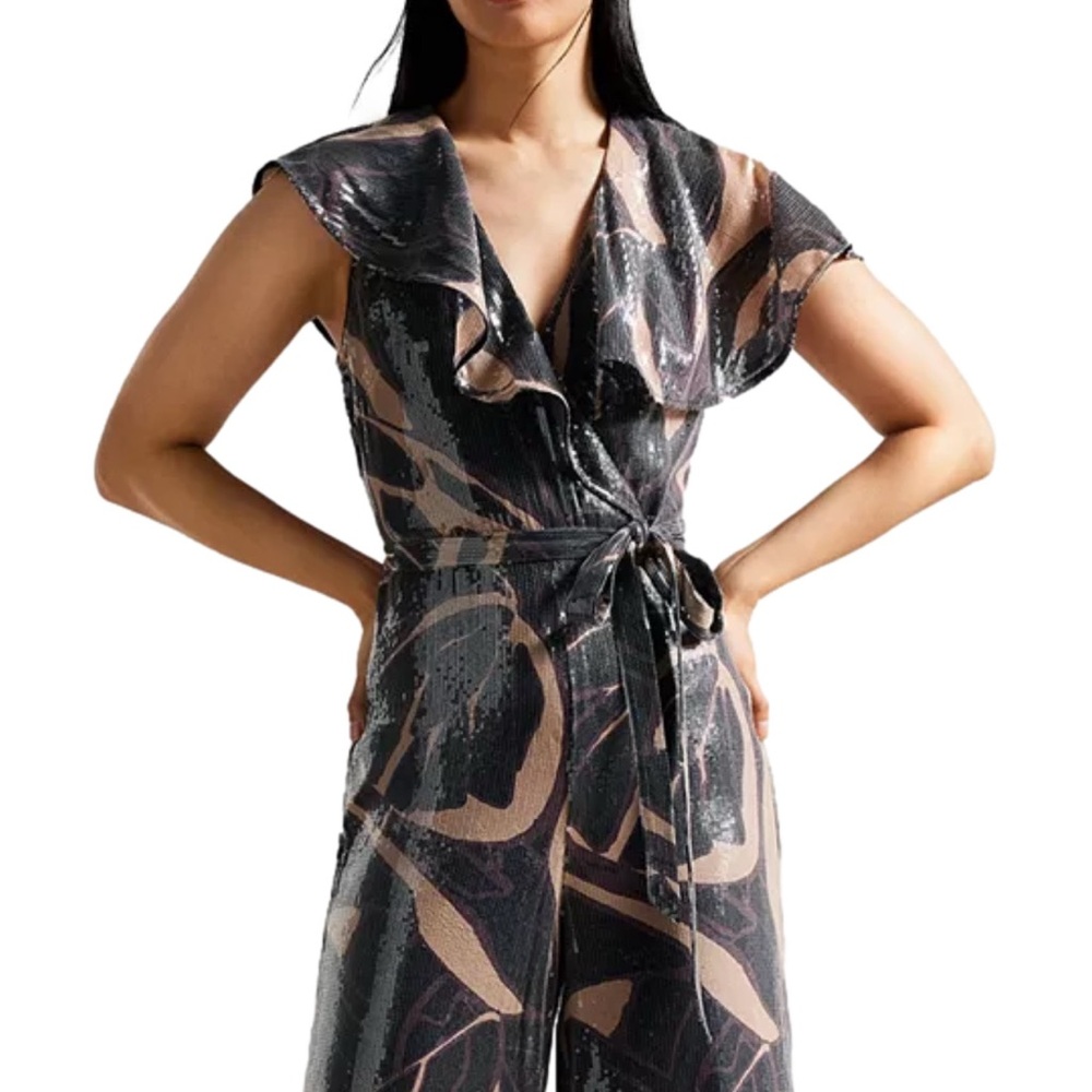 Ted Baker Edennie Black and Tan sequin Abstract Jumpsuit size 2 - Picture 3 of 13